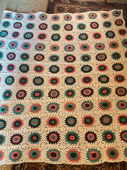 Vintage Sunburst Granny Square Crochet Blanket