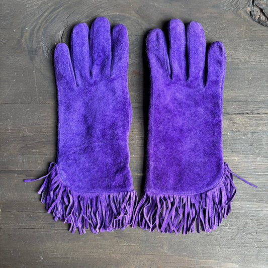 Purple Leather Gloves with Fringe