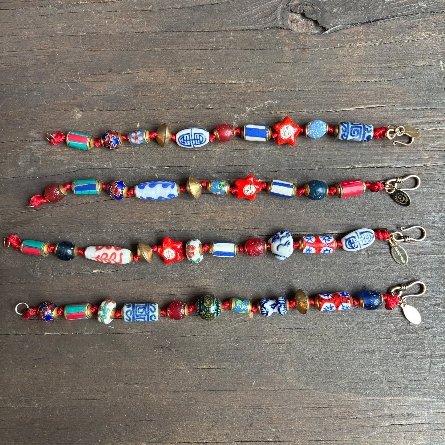 Ostrich Moon Blue and Red Beaded Bracelet