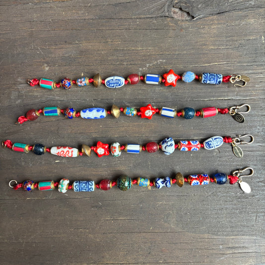 Ostrich Moon Blue and Red Beaded Bracelet