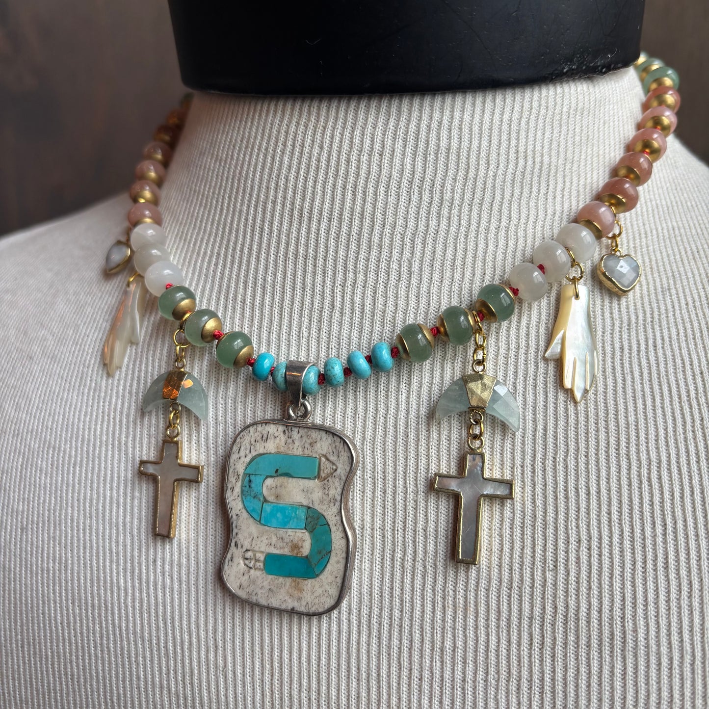 Ostrich Moon Snake Pendant Necklace