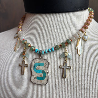 Ostrich Moon Snake Pendant Necklace