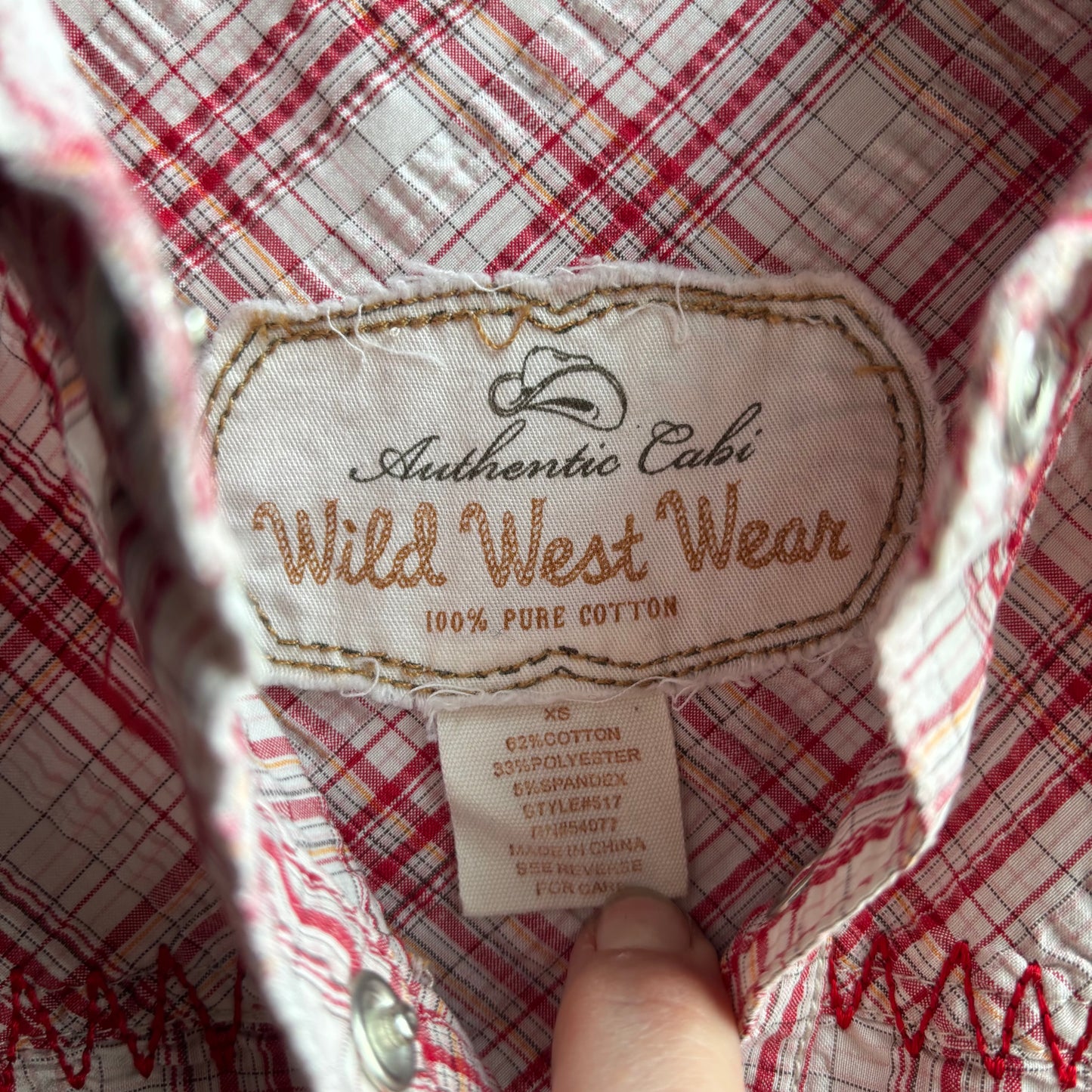 Cabi Red and White Plaid Pearl Snap