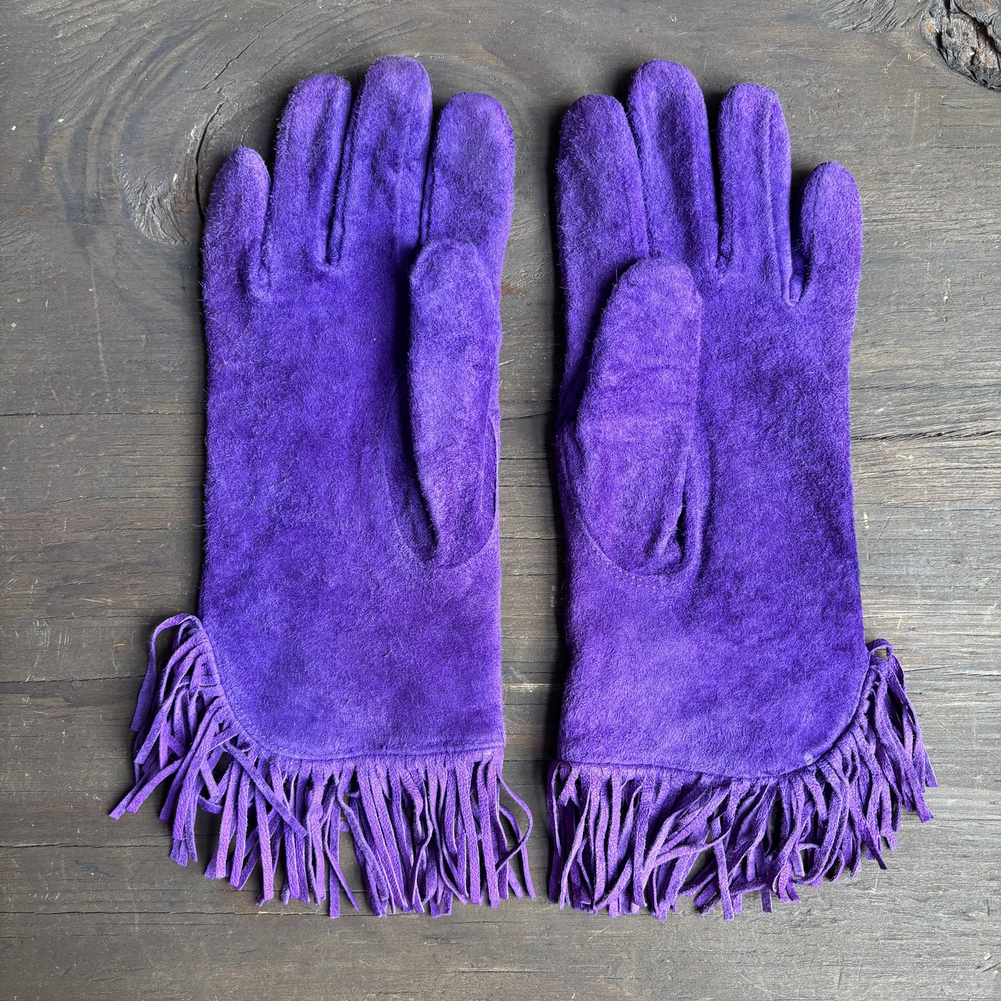 Purple Leather Gloves with Fringe