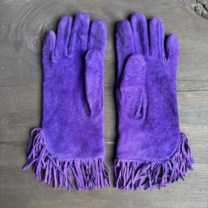 Purple Leather Gloves with Fringe