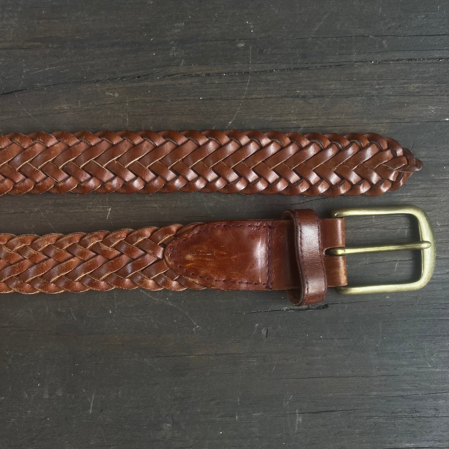 Brown Braided Belt with Solid Brass Buckle