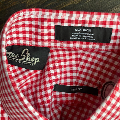 Custom Embroidered Red and White Checkered Button Up