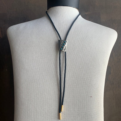 Silver Bolo with Glass Beads with Black Tie