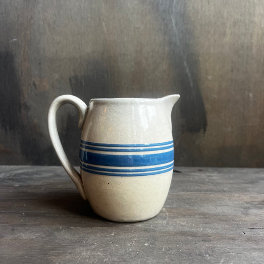 Vintage Hull Pottery Co Blue Banded Yellow Ware Pitcher