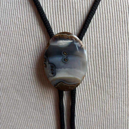 Oval Agate Bolo on Black Tie