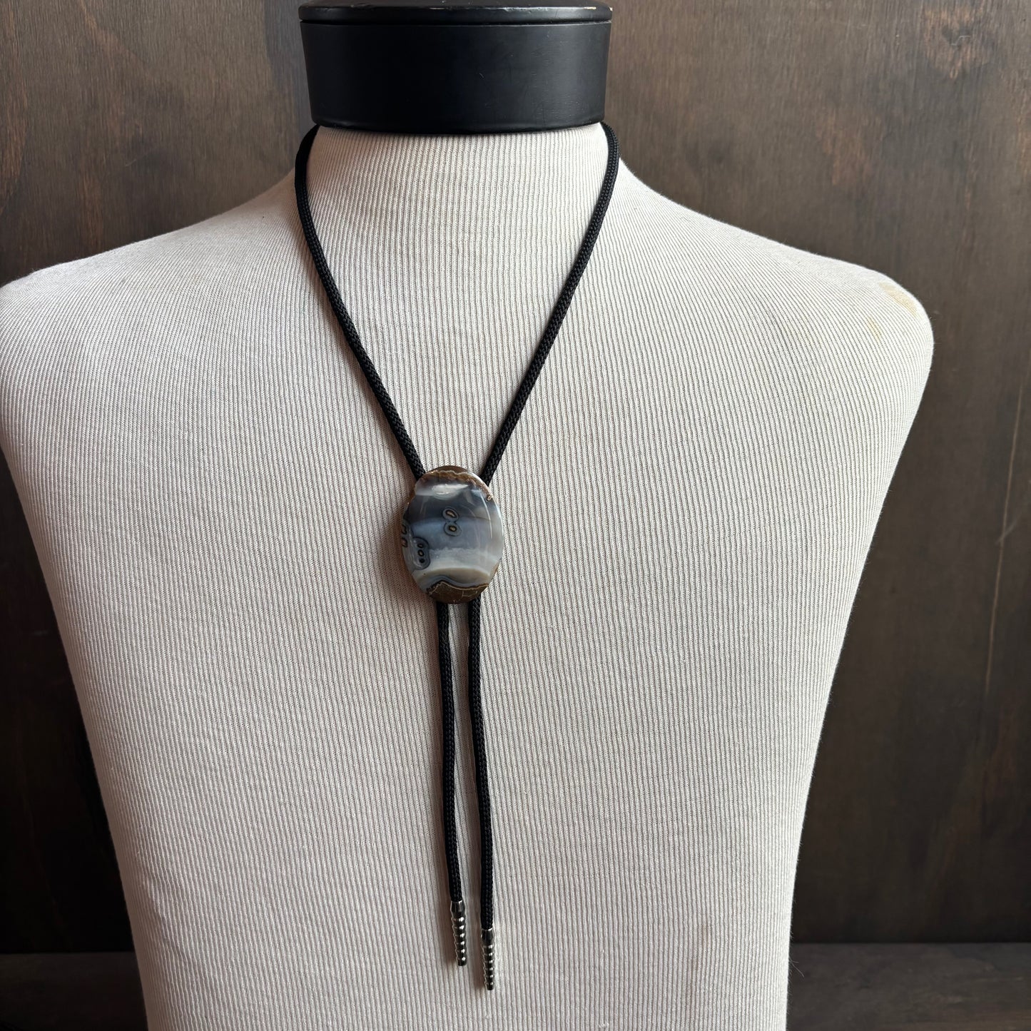 Striped Jasper Bolo on Brown Tie