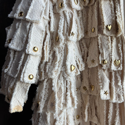 Vintage Bedazzled Cream Fringe Duster