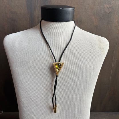 Abalone Bolo on Black Leather Tie