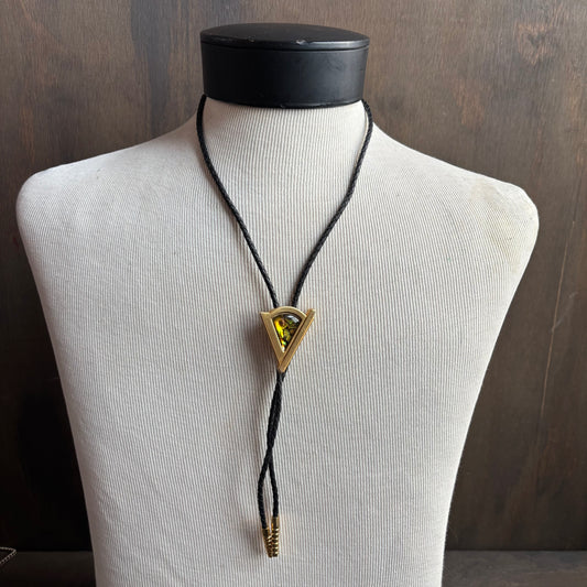 Abalone Bolo on Black Leather Tie
