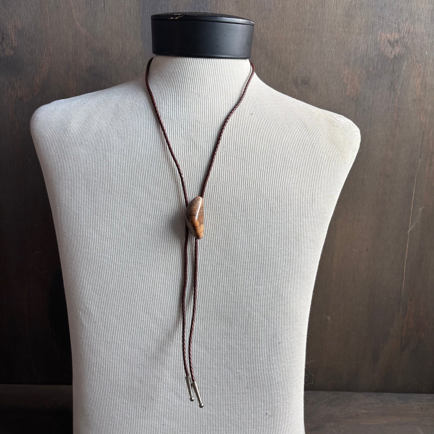 Brown Polished Stone Bolo on Brown Tie