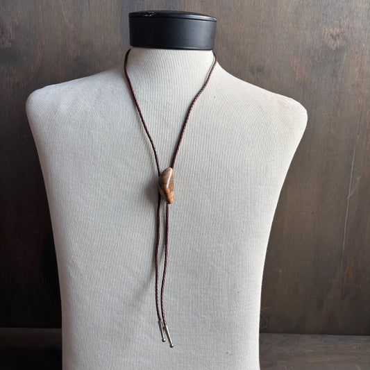Brown Polished Stone Bolo on Brown Tie