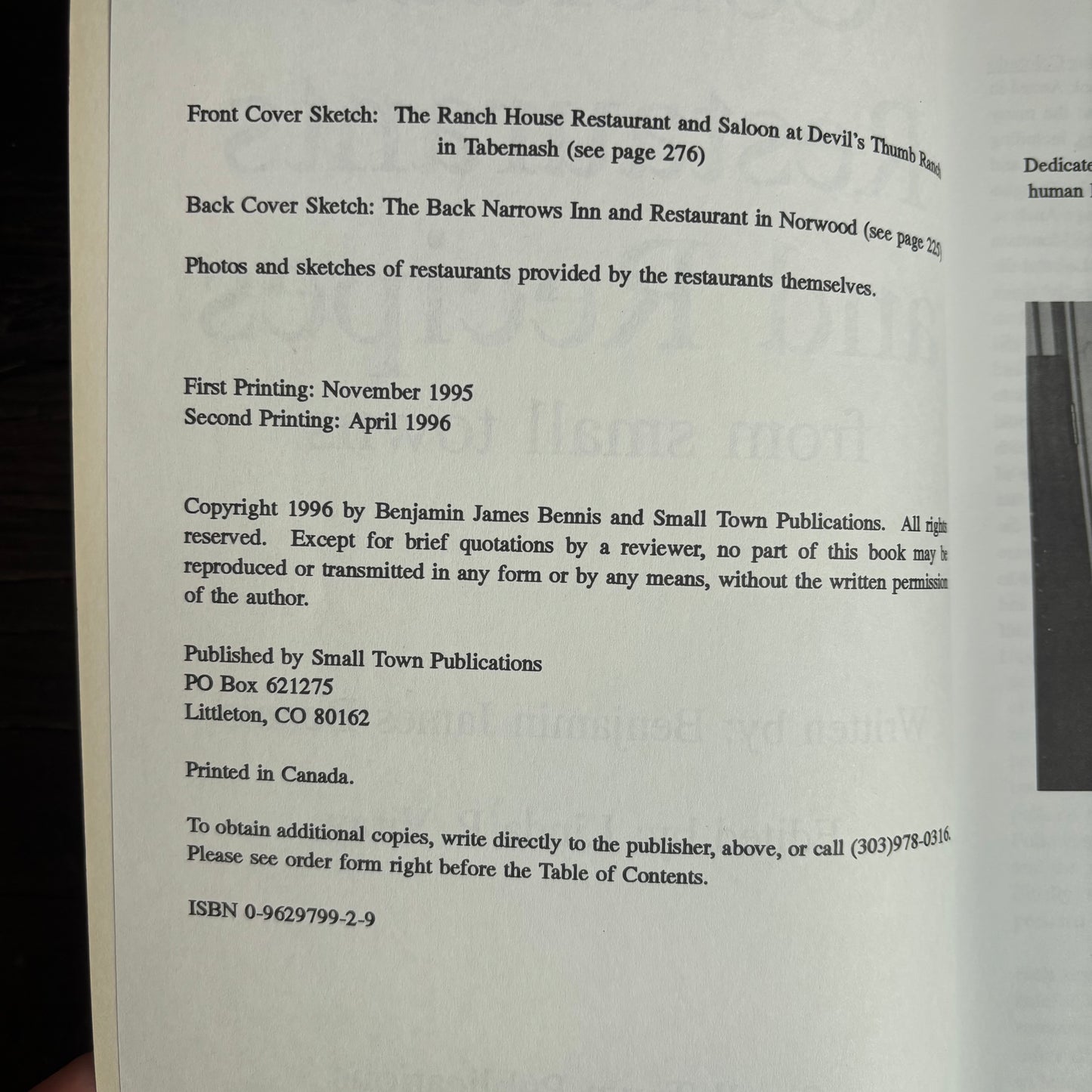 Colorado Restaurants and Recipes Book