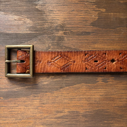 Vintage Brown Leather Belt with Cut-Outs