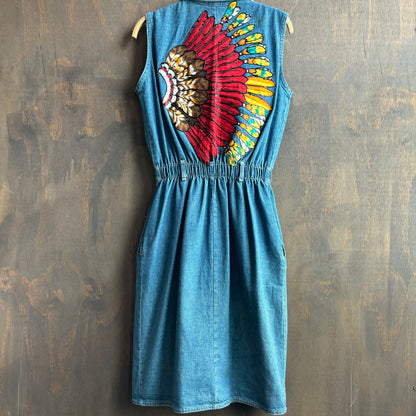 Sleeveless Denim Painted Shirt Dress