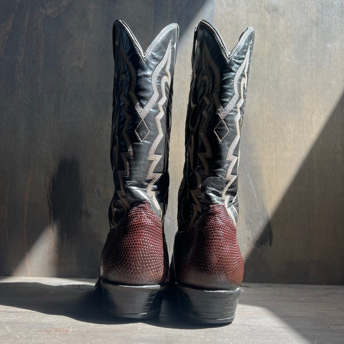 Tony Lama Two-Tone Leather and Lizard Skin Cowboy Boots