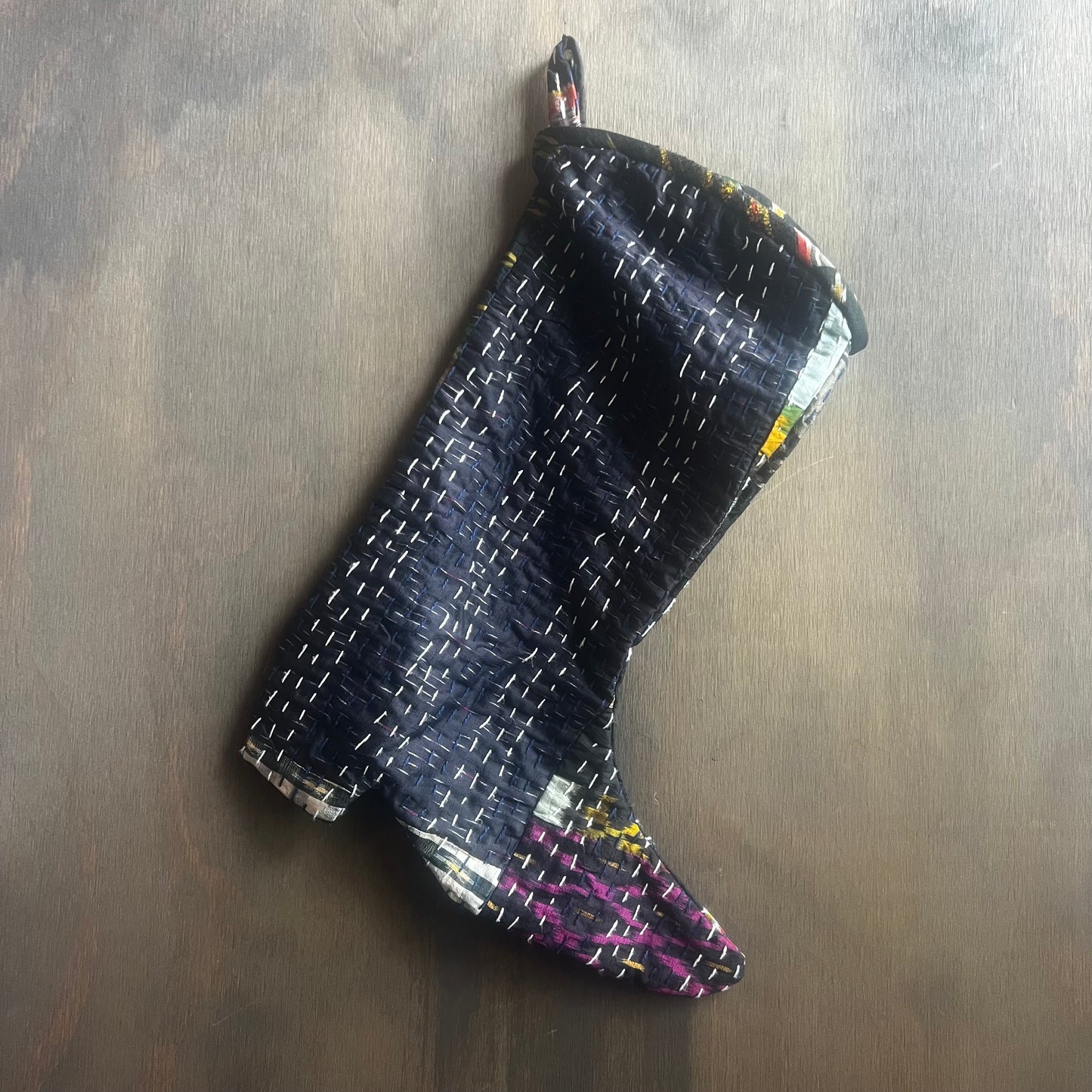 Vintage Silk Quilt Cowboy Boot Stocking