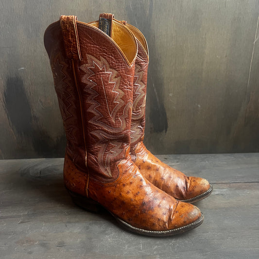 Panhandle Slim Ostrich Skin and Leather Boots