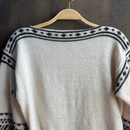 White Wool Sweater with Western Designs