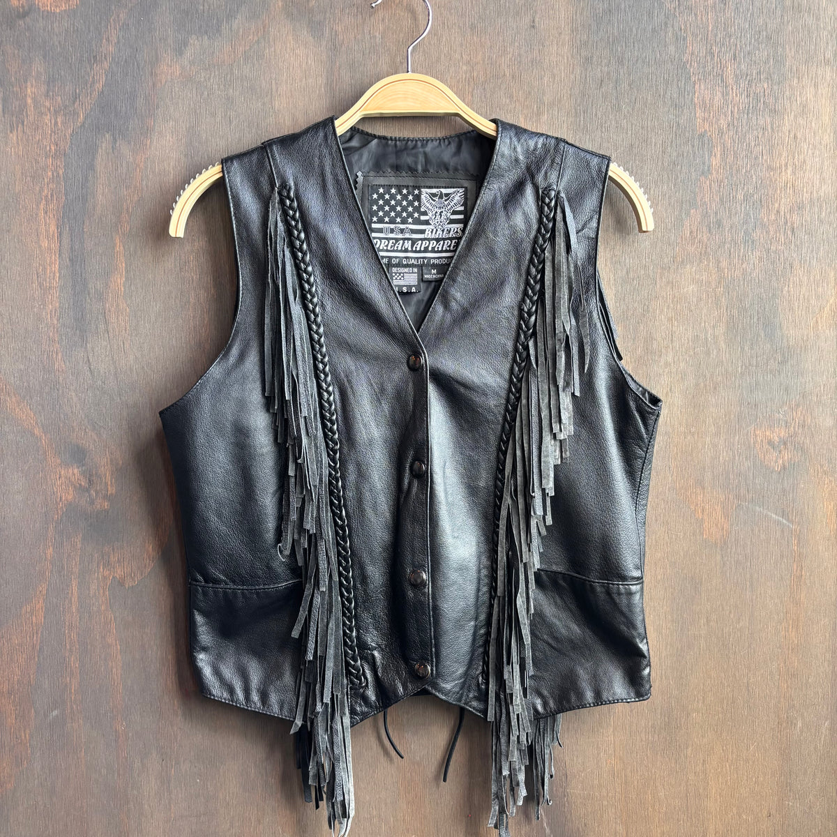 Black Leather Fringed Vest