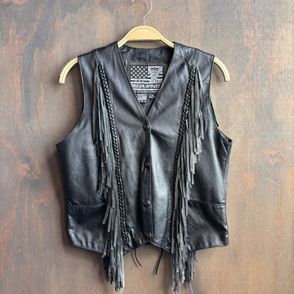 Black Leather Fringed Vest