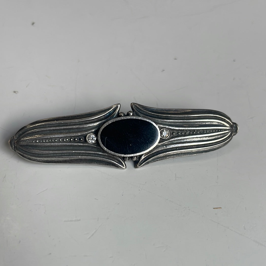 Sterling Silver Brooch with Onyx and Rhinestones