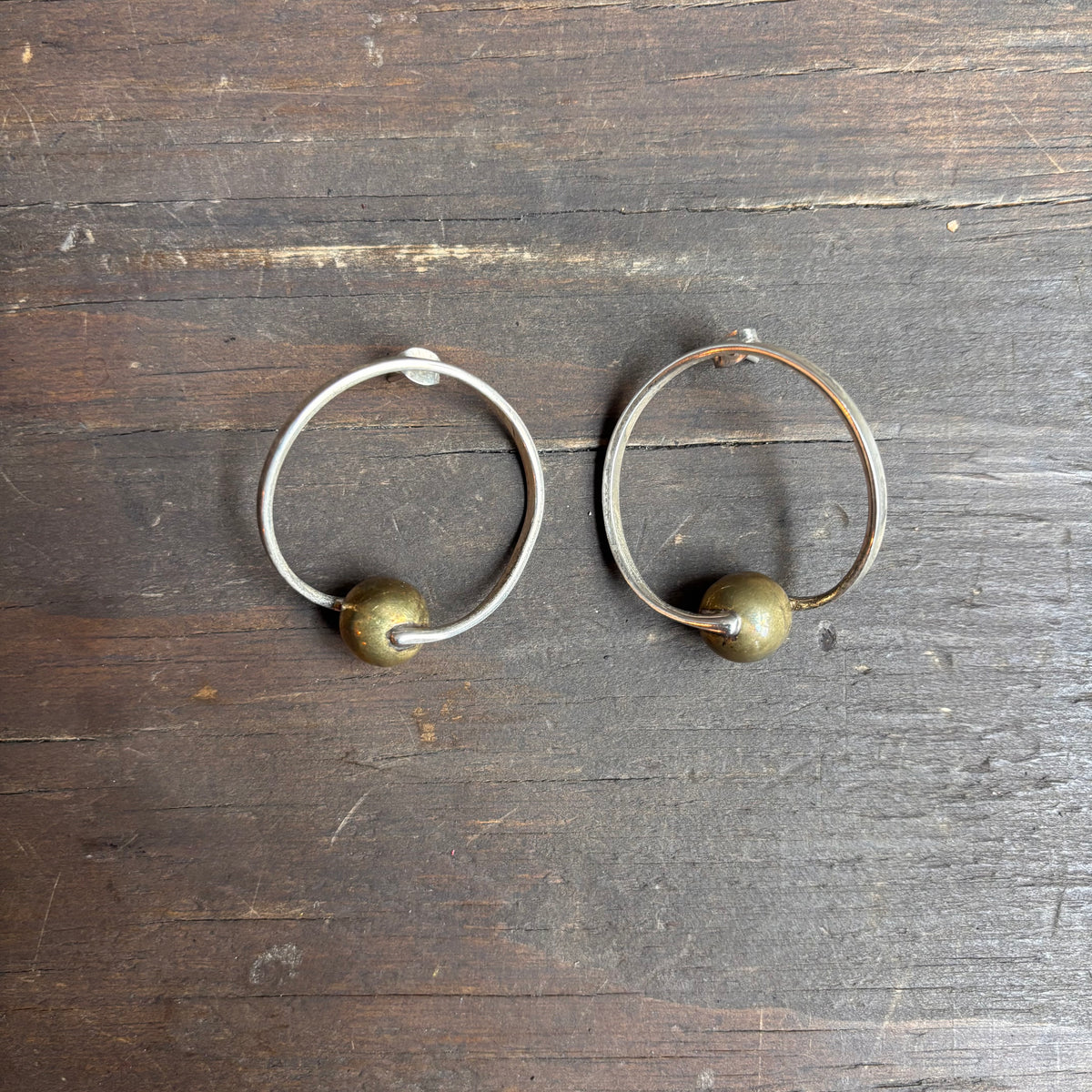 Silver Hoops with Brass Ball
