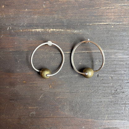 Silver Hoops with Brass Ball