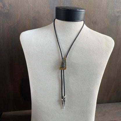 Stone and roadrunner bolo tie
