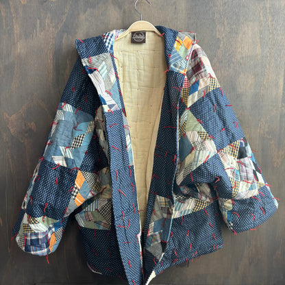 Vintage Blue Patchwork Quilt Coat