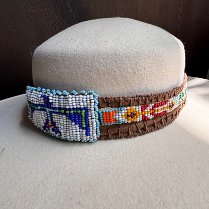 Vintage Leather Beaded Thunderbird Hat Band