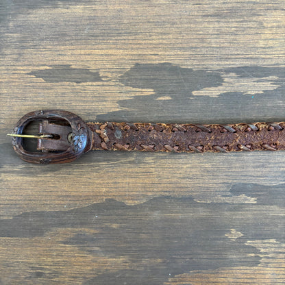 Reversible Brown Leather Belt with Wood Buckle