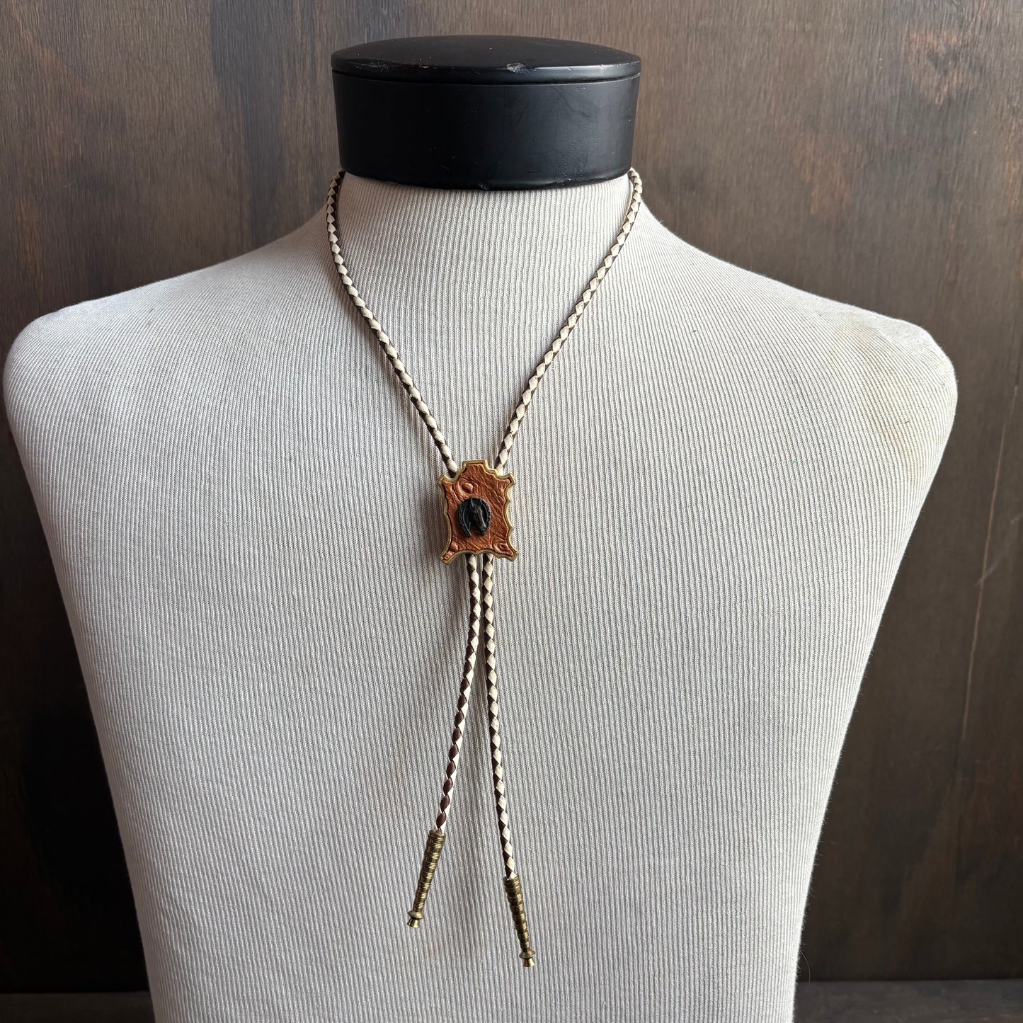 Horse Cameo Bolo on Two-Tone Leather Tie