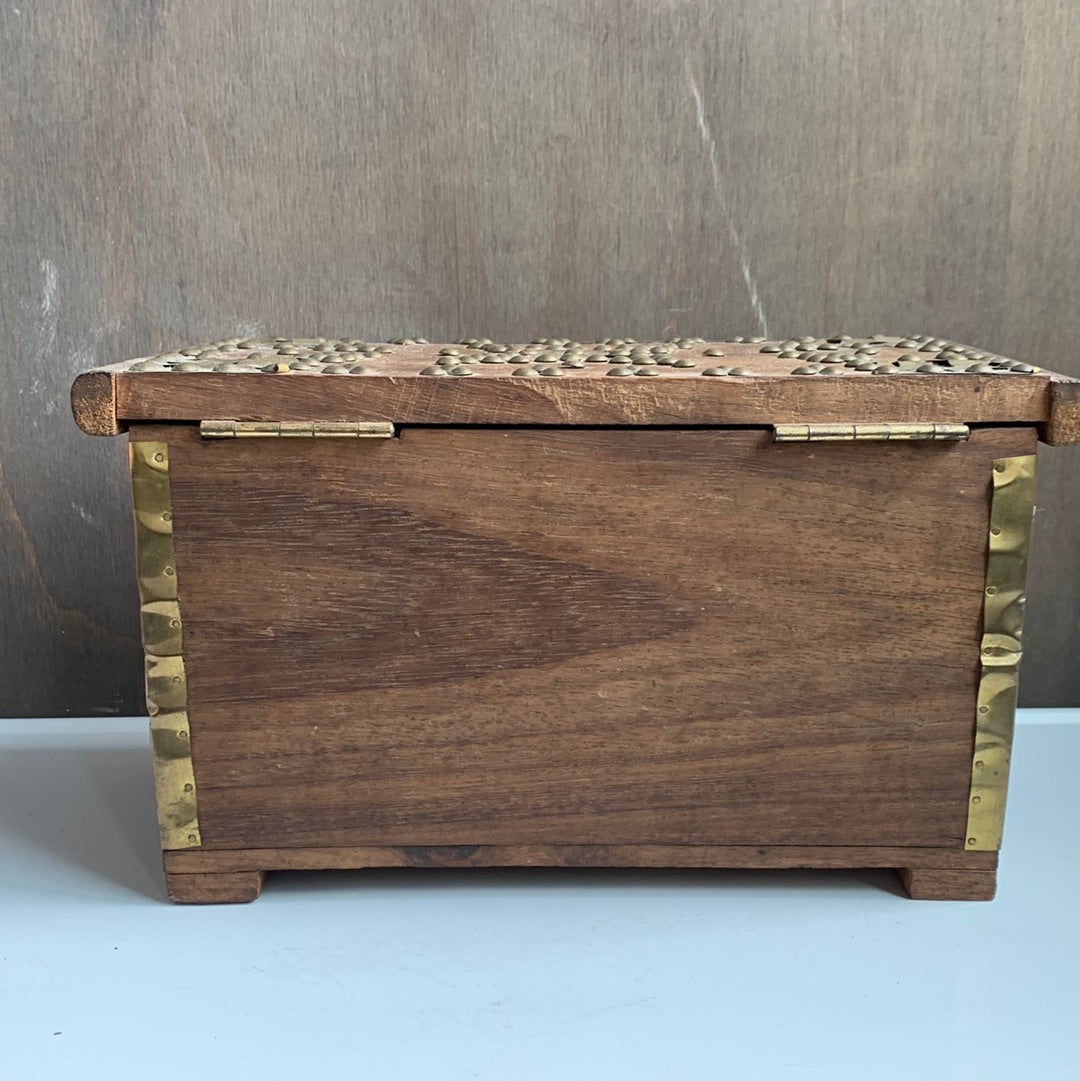 Vintage Wood & Brass Jewelry Box
