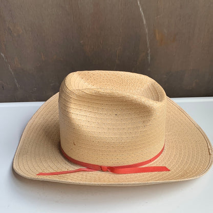 Light Straw Hat with Red Tie