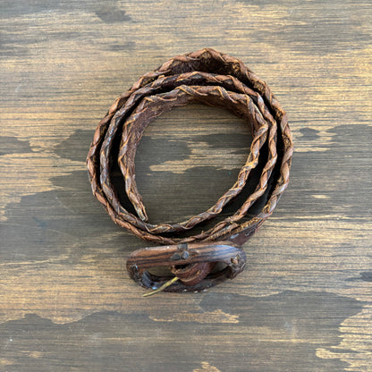 Reversible Brown Leather Belt with Wood Buckle