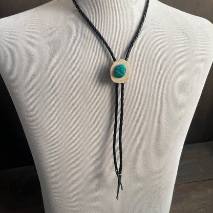 Black tie with wood and turquoise bolo