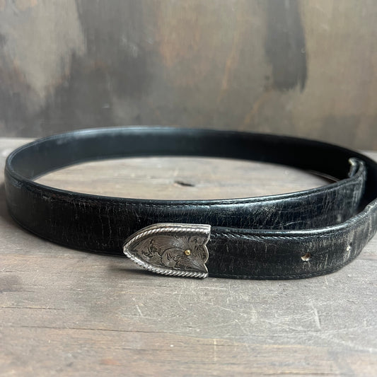 Black Leather Belt with Silver Tip
