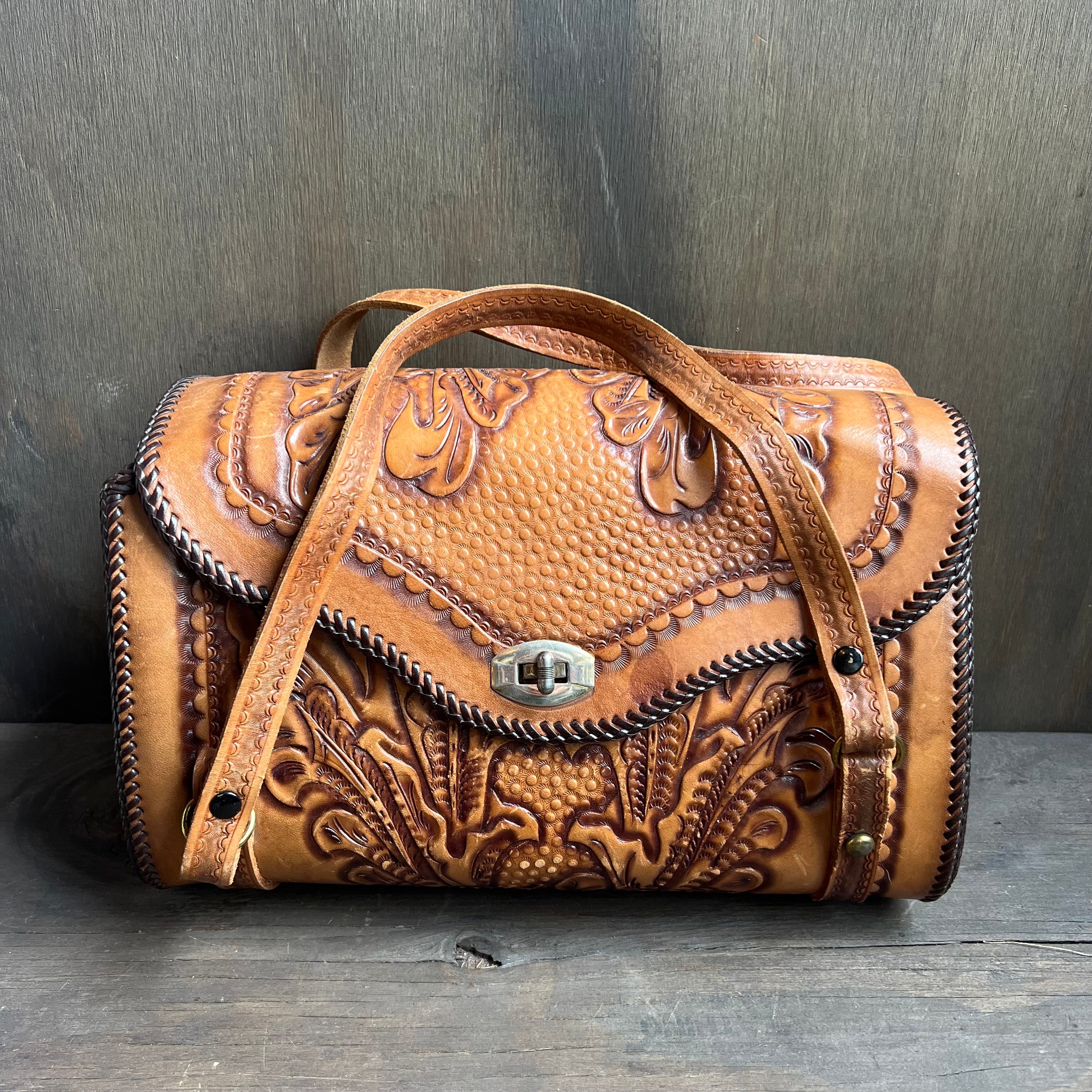 Vintage hot tooled leather purse