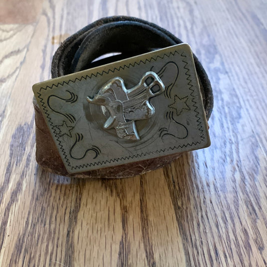 Vintage leather “Don” belt with spinning saddle buckle