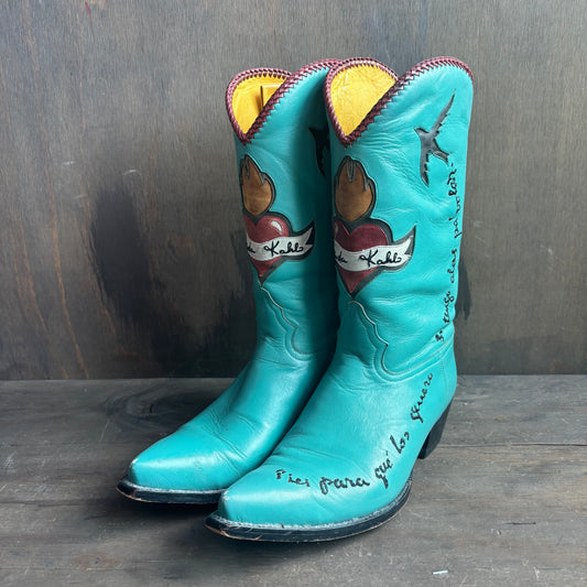 Frida Kahlo Blue Leather Boots