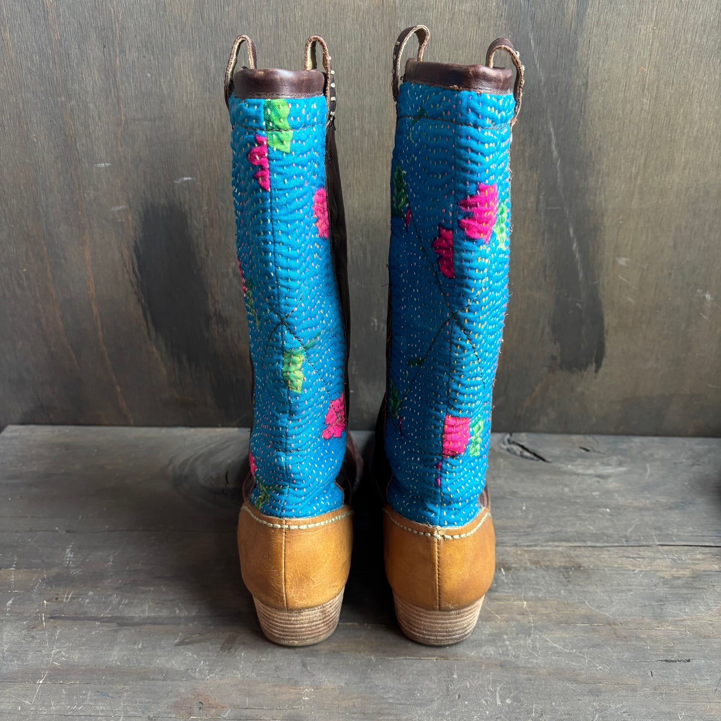 Brown Leather Boots with Quilted Detail