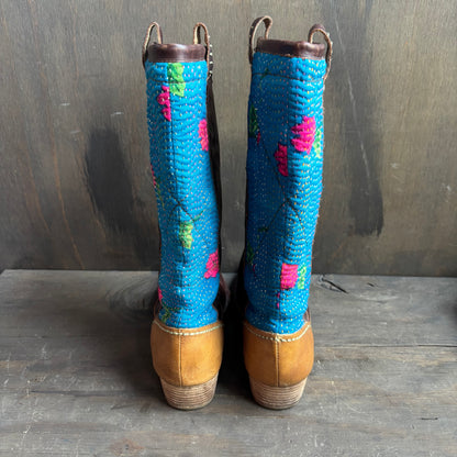 Brown Leather Boots with Quilted Detail