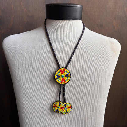 Seed Bead Medallion Bolo on Navy Tie