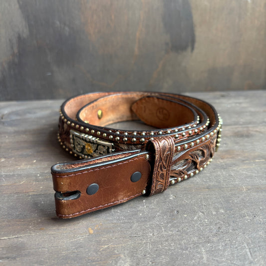 Tooled Leather Embellished Belt