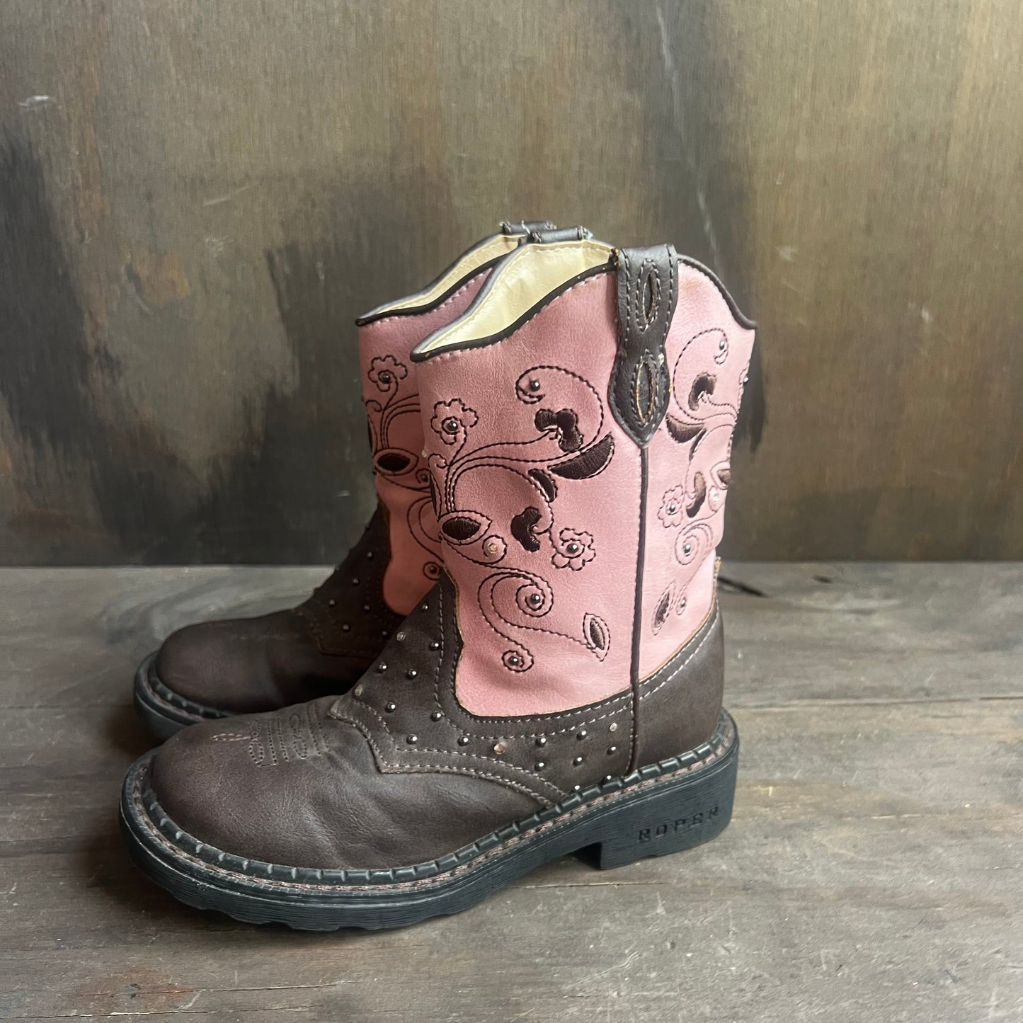 Roper Pink and Brown Light Up Kids Boots